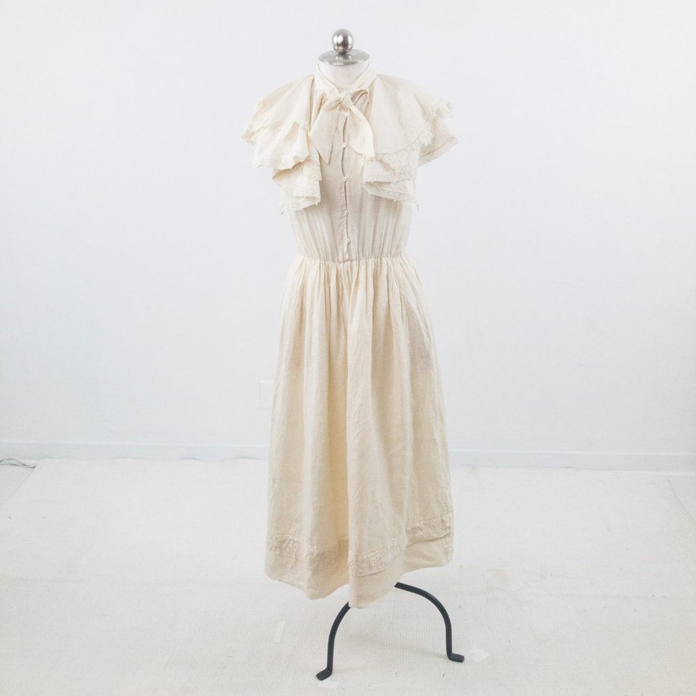 Vintage 80s Couture Lace Collar Prairie Midi Dress - Picture 11 of 11